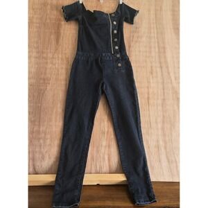 VIP Jeans Womens Off Shoulder Denim Jumpsuit Dark Wash Side Zip Blue Size 1/2
